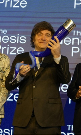 LAVADO. Milei habría lavado un millón de dólares negros al recibir el «Premio Nobel» sionista